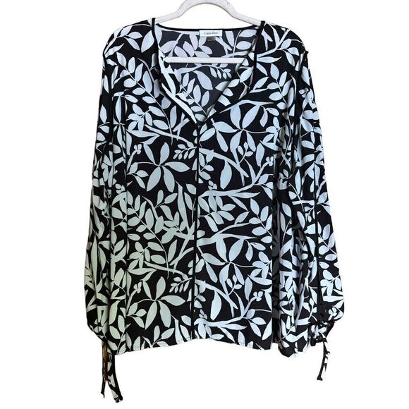 Calvin Klein Top Womens 2X Multicolor Floral Print Split Neck Stretch Blouse - Picture 1 of 9